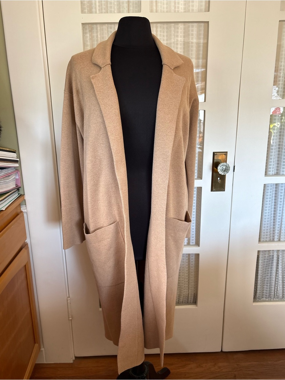 J. Crew Long Open-Front Camel Cardigan with Pockets